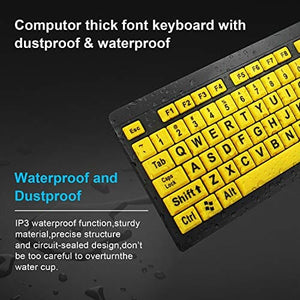 لوحة مفاتيح كمبيوتر كبيرة مطبوعة BOOGIIO Large Print Computer Keyboard, Wired USB High Contrast Keyboard with Oversized Print Letters for Visually Impaired Low Vision Individuals (Yellow+Black)