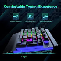 لوحة مفاتيح معدنية بالكامل Dacoity Gaming Keyboard, 104 Keys All-Metal Panel, Rainbow LED Backlit Quiet Computer Keyboard, Wrist Rest, Multimedia Keys, Anti-ghosting Keys, Waterproof Light Up USB Wired Keyboard for PC Mac Xbox