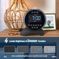 جهاز عرض منبه Fansbe Kids Alarm Clock Star Projector, Galaxy Projector Bedroom White Noise, Bluetooth Speaker Alarm Clock Bedroom Snooze Auto-Off Timer Remote Control 14 Soothing Sounds Black