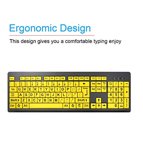 لوحة مفاتيح كمبيوتر مطبوعة كبيرة سلكية XDL-POWER TANIX Large Print Computer Keyboard Wired USB Keyboard Big Print Letter with Yellow Keys High Contrast Yellow Keyboard Makes Type Easy