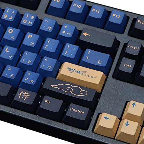 لوحة مفاتيح الألعاب MOLGRIA Blue Samurai Keycaps, 129 Set PBT KeyCaps for Gaming Keyboard, Cherry Profile Dye Sublimation Custom Keycaps with Puller for Gateron Kailh Cherry MX Switch 104/87/71/61 60 Percent Keyboard
