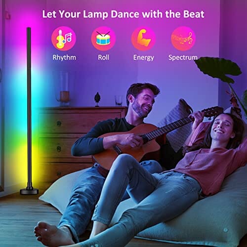 مصباح أرضي متغير اللون مع تحكم عن بعد YSJ RGB LED Floor Lamp, Corner Led Lamp,Corner Lamp,Color Changing Corner Floor Lamp with Remote and App Control, DIY Mode & Timing, Modern 55''Minimalist Lit Lamp for Bedroom Living Room