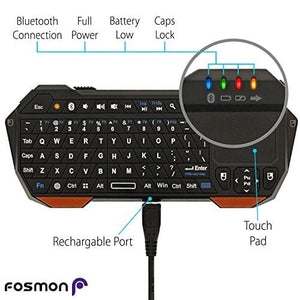 لوحة مفاتيح بلوتوث صغيرة Fosmon Mini Bluetooth Keyboard (QWERTY Keypad), Wireless Portable Lightweight with Built-In Touchpad, Compatible with Apple TV, PS4, HTPC/IPTVVR Glasses, Smartphones and more