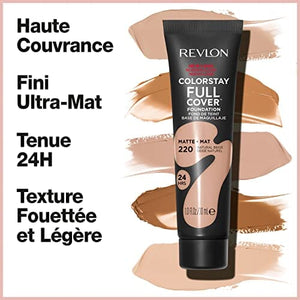 ريفلون كلر ستاي كريم أساس مات تغطية كاملة - 220 بيج طبيعي Revlon Colorstay Full Cover Matte Foundation - 220 Natural Beige