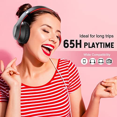 سماعات بلوتوث لاسلكية فوق الأذن Glynzak Wireless Bluetooth Headphones Over Ear 65H Playtime HiFi Stereo Headset with Microphone and 6EQ Modes Foldable Bluetooth V5.3 Headphones for Travel Smartphone Computer Laptop