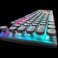 لوحة مفاتيح ريترو ميكانيكية للألعاب Retro Steampunk Mechanical Gaming Keyboard, Metal Panel, Black Switches, LED Backlit,USB Wired,Hand Rest,Typewriter-Style Round Keycaps,for Game and Office,for Computer Laptop Desktop PC(2088-White)