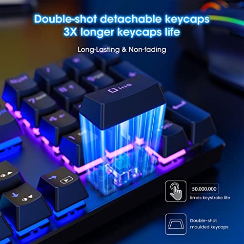 لوحة مفاتيح الألعاب الميكانيكية 104 مفتاح RisoPhy Mechanical Gaming Keyboard, RGB 104 Keys Ultra-Slim LED Backlit USB Wired Keyboard with Blue Switch, Durable ABS Keycaps/Anti-Ghosting/Spill-Resistant Mechanical Keyboard for PC Mac Xbox Gamer