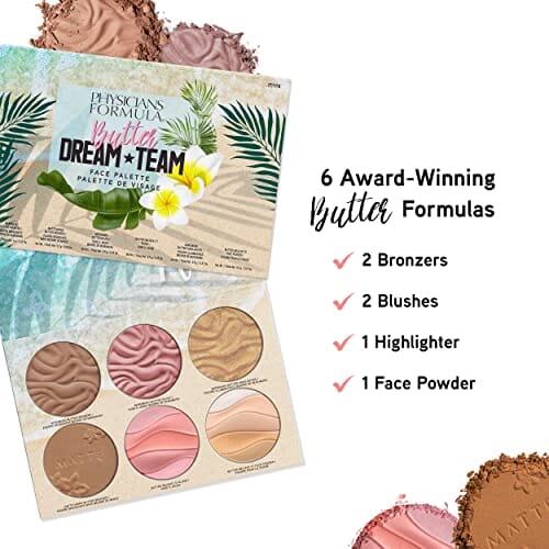 مجموعة هدايا فيزيشنز فورميولا باتر دريم تيم باليت مكياج برونزر بلاش بودرة الوجه Physicians Formula Butter Dream Team Palette Makeup Gift Set, Bronzer, Blush, Face Powder, Dermatologist Approved