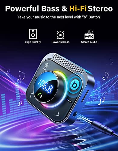 محول سيارة بلوتوث Bluetooth 5.3 FM/AUX Car Adapter, JOYROOM【Air Vent Installation & Bass Boost】 3 Ports PD&QC 3.0 FM Transmitter, Radio Receiver for Car HD Calling and Enjoy Music