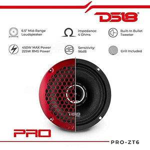 زوج DS18 PRO-ZT6 وDSFR6 من مكبرات الصوت متوسطة المدى DS18 PRO-ZT6 and DSFR6 Pair of 6.5 Inch 2-Way Pro Audio Midrange Speakers with Built-in Super Bullet Tweeter and Pair of 6.5-Inch Car Foam Speaker Baffles with Fast Rings (2 Speakers and 2 Baffles)