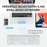 لوحة مفاتيح بلوتوث لاسلكية لوحة مفاتيح متعددة الأجهزة Bluetooth Keyboard, iClever DK03 Wireless Keyboard Multi-Device Keyboard, Dual Mode (Bluetooth 4.2 + 2.4G) Ultra-Slim Full-Size Keyboard for Mac, iPad, Apple, Android, Windows, Connect Up To 3 Devices