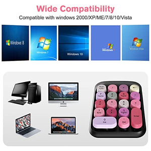 لوحة مفاتيح رقمية لاسلكية PINKCAT Wireless Number Pads, Cute 18-Round Keys Numeric Keypad with 2.4G Mini USB Receiver, Portable Silent Number Numpad Financial Accounting for Laptop, PC, Notebook, Desktop, Surface - Black Mix