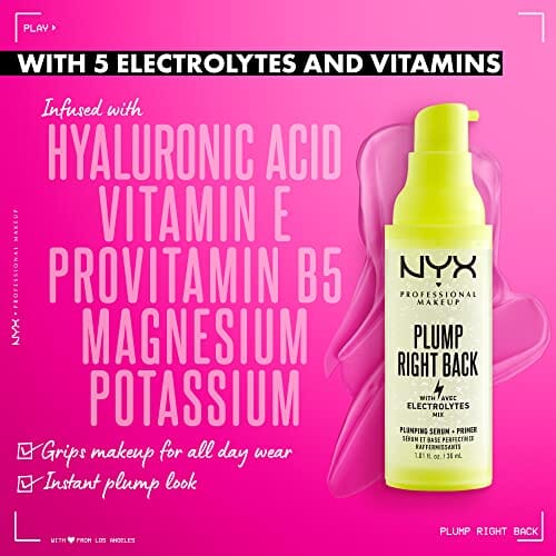 برايمر وسيروم مكياج احترافي مع حمض الهيالورونيك NYX PROFESSIONAL MAKEUP Plump Right Back Plumping Serum & Primer, With Hyaluronic Acid