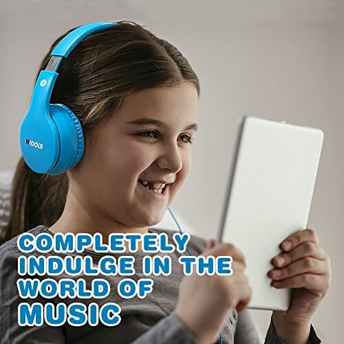 سماعات رأس للأطفال سلكية فوق الأذن قابلة للطي MIDOLA Kids Headphones Wired Over Ear Foldable Volume Limit 85dB /110dB Light Foldable Headset with Inline AUX 3.5mm Mic for Child Boy Girl Travel School Gaming Pad PC Laptop Tablet Blue
