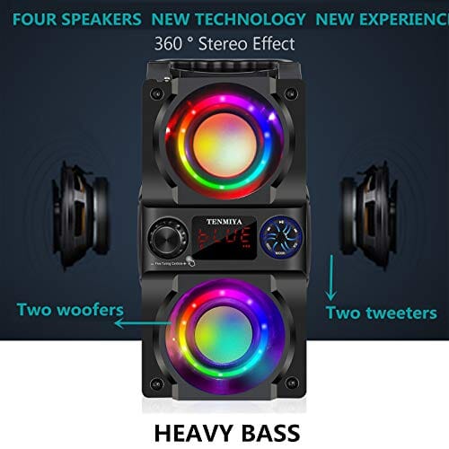 مكبر صوت بلوتوث Bluetooth Speaker, 40W (60W Peak) Portable Wireless Speaker with Colorful Lights, Double Subwoofer Heavy Bass, FM Radio, MP3 Player, Bluetooth 5.0, Loud Stereo Speaker for Home Outdoor Party Camping