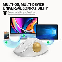 ماوس كرة دوارة لاسلكي مريح DeLUX Bluetooth Trackball Mouse, Wireless Ergonomic Rollerball Mouse with 2400DPI, Smooth Easy Thumb Control, 3 Devices Connection, Red Ball, Compatible for Windows, PC, Mac (MT1-White)