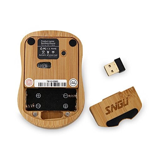 ماوس بصري لاسلكي من الخيزران مع مستقبل لأجهزة الكمبيوتر Sengu SG-MG95-N Wireless Optical Bamboo Mouse with USB Receiver for Notebook, PC, Laptop, Computer, Macbook