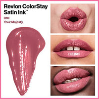 أحمر شفاه سائل من ريفلون Revlon Liquid Lipstick, Face Makeup, ColorStay Satin Ink, Longwear Rich Lip Colors, Formulated with Black Currant Seed Oil, 010 Your Majesty, 0.17 Fl Oz