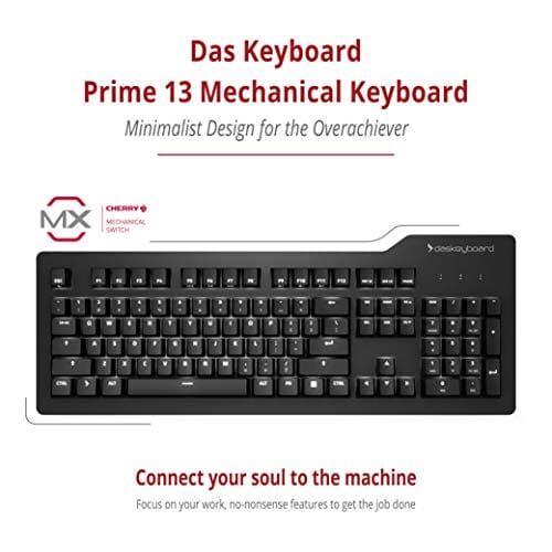 لوحة مفاتيح ميكانيكية سلكية بإضاءة خلفية Das Keyboard Prime 13 Backlit Wired Mechanical Keyboard, Cherry MX Brown Mechanical Switches, Clean White LED Backlit Keys, USB Pass-Through, Aluminum Top Panel (104 Keys, Black)