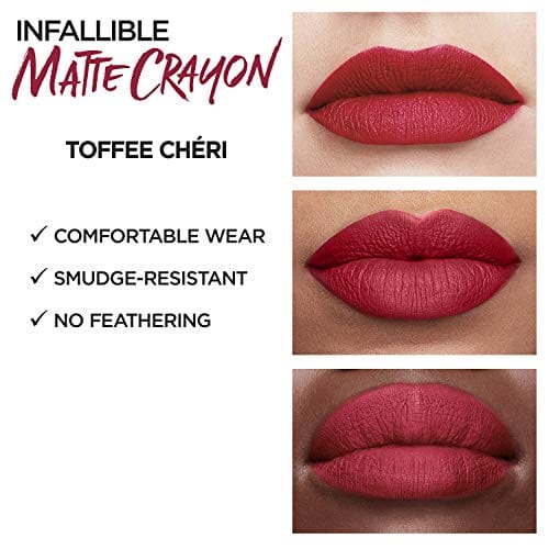 قلم تلوين الشفاه من لوريال باريس إنفاليبل غير لامع L'Oreal Paris Infallible Matte Lip Crayon, Toffee Cheri (Packaging May Vary)