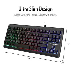 لوحة مفاتيح ألعاب بإضاءة خلفية 87 مفتاحًا Lumsburry Rainbow LED Backlit 87 Keys Gaming Keyboard, Compact Keyboard with 12 Multimedia Shortcut Keys USB Wired Keyboard for PC Gamers Office