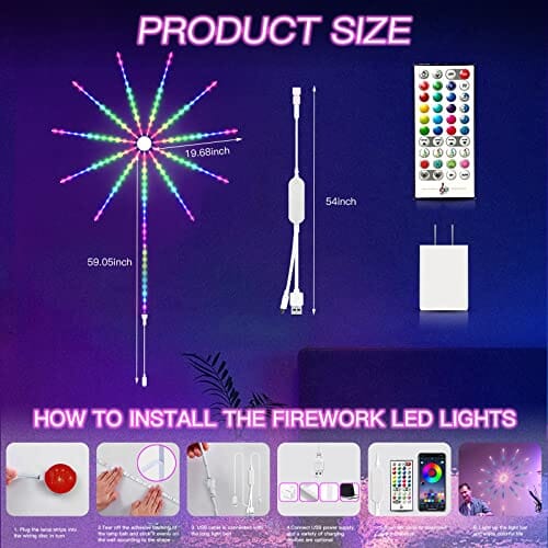 شرائط دزانكين الذكية للألعاب النارية بتقنية البلوتوث Dzanken Smart RGB LED Strips Bluetooth Fireworks Lights with Remote App Control Music Sync Led Lights for Parties Bars Bedrooms