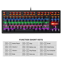 لوحة مفاتيح ميكانيكية 87 مفتاحًا صغيرة مدمجة  Mechanical Keyboard 87 Keys Small Compact Multicolour LED Backlit - MK1 Wired USB Gaming Keyboard with Blue Switches, 100% Anti-Ghosting, Metal Construction, Water Resistant for Windows PC Laptop Game