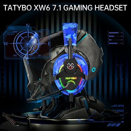 سماعة الألعاب مع ميكروفون إلغاء الضوضاء كامو بلو Tatybo 7.1 Gaming Headset for PC PS4 PS5 Xbox One Switch, USB & 3.5mm PC Headset with Noise Cancelling Mic- Camo Blue