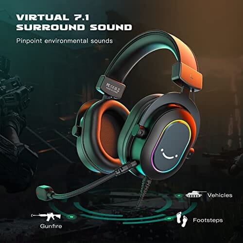 سماعة الألعاب سماعات الرأس السلكية للكمبيوتر الشخصي  FIFINE Gaming Headset for PC-Wired Headphones with Microphone-7.1 Surround Sound Computer USB Headset for Laptop, Streaming Headphones on PS4/PS5, with EQ Mode, RGB, Soft Ear Pads - AmpliGame H6