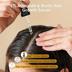 مصل نمو الشعر مينوكسيديل  Minoxidil 5% Hair Growth Serum Oil Biotin Hair Regrowth Treatment for Scalp Hair Loss Hair Thinning for Men Women 1 fl.oz