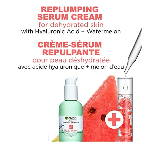 كريم سيروم 3 في 1 مع حمض الهيالورونيك ترطيب 24 ساعة + سيروم + عامل حماية من الشمس  Garnier SkinActive Green Labs Hyalu-Melon 3-in-1 Replumping Serum Cream with Hyaluronic Acid, 24h Moisture + Serum + SPF 30, 2.4 Fl Oz (72mL), 1 Count (Packaging May Vary)