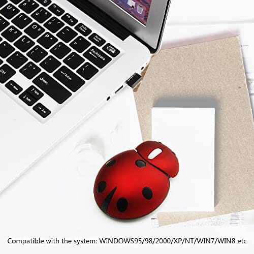 ماوس لاسلكي  على شكل الخنفساء Wireless Mouse, Cute Ladybug Mouse Animal Cordless Silent Mouse with USB Receiver-3000 DPI Slim Mouse-Gaming Portable Optical Mouse for PC/Laptop/Computer/Desktop/Mac/Notebook(Red)