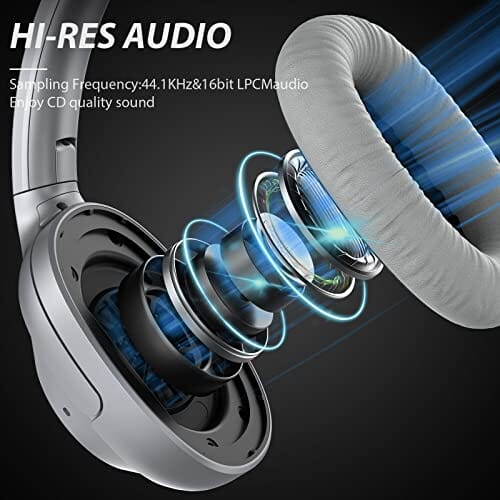 سماعات إلغاء الضوضاء سماعات بلوتوث لاسلكية Ankbit E500 Noise Cancelling Headphones - Wireless Bluetooth Headphones,Hi-Res Audio Deep Bass Over-Ear Headphones,75H Playtime,Memory Foam Ear Cups,Bluetooth 5.2 Headphones for Travel/Home/Office