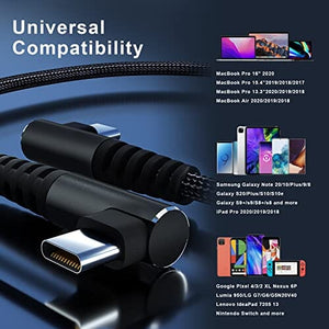 كابل USB C to USB C Cable 100W 1ft 3 Pack 90 Degree Type C Cable Nylon Braided Right Angle USBC Fast Charging Cable Compatible with MacBook Pro 2021, iPad Pro 2021, Samsung, Pixel, LG