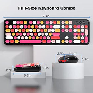 لوحة مفاتيح لاسلكية وماوس أسود Wireless Keyboard and Mouse Combo, Black Colorful Retro 2.4GHz Typewriter Keyboard with Cute Round Keycaps, DPI Adjustable Optical Wireless Mouse Compatible with PC Laptop
