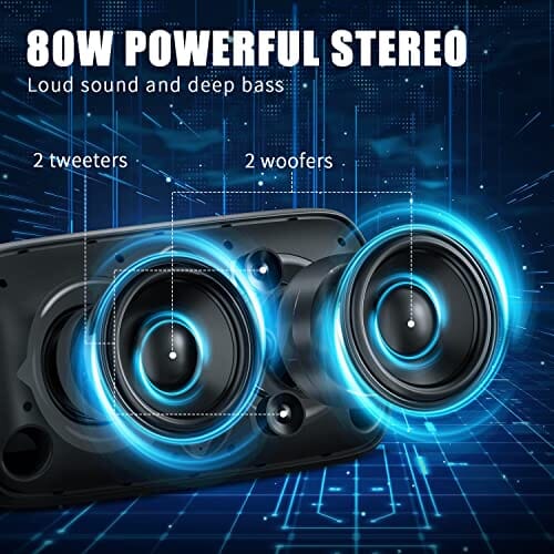 مكبر صوت قوي للحفلات بتقنية البلوتوث Ortizan 80W Powerful Portable Bluetooth Party Speaker, Extra Deep Bass, Loud 105dB Sound IPX4 Outdoor Wireless Bluetooth Speakers with Dynamic Light Show, Wireless Microphone, 24H Playtime(Black)