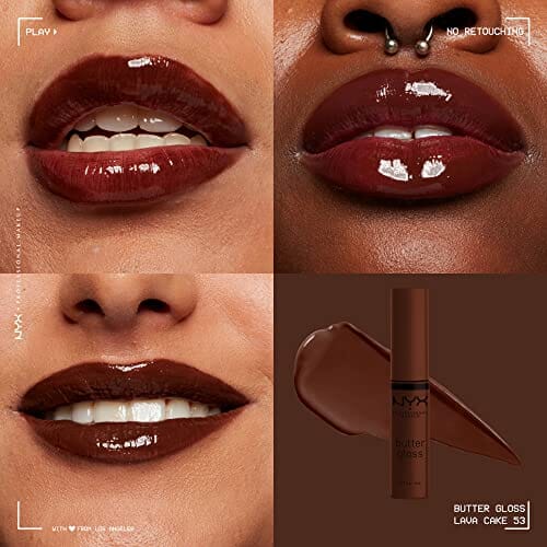 زبدة سكر بني لامع NYX PROFESSIONAL MAKEUP Butter Gloss Brown Sugar, Non-Sticky Lip Gloss - Lava Cake (Rich Brown)