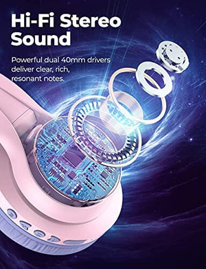 ترانس نوفا سماعات بلوتوث للأطفال iClever TransNova Kids Bluetooth Headphones, LED Lights Up, Replaceable Plate, 74/85/94dB Volume Limited, 45H Playtime, Stereo Sound, Kids Headphones Wireless with Case for Travel iPad Tablet, Pink