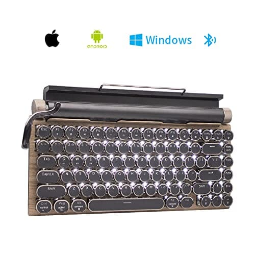 لوحة مفاتيح ميكانيكية Itigoitie Retro Typewriter Mechanical Keyboard, Punk Bluetooth Wireless Keyboard with 83 Keys,LED Backlit,Round Keycaps,Compact 75% Layout Wired Keyboard for iOS/Android/Windows/Mac/ipad,Wood Color
