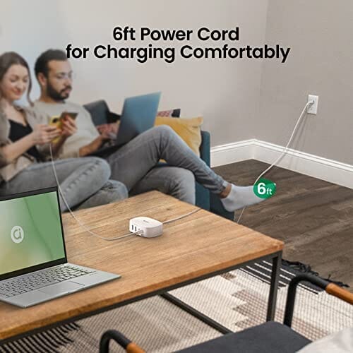 C شاحن سريع 30 واط مع منافذ من النوع GONEO USB C Charger 30W Fast Charging Station with Type C Ports USB C Charger Block 6ft Power Strip Wall Charger for Multiple Devices for iPhone 14, Galaxy, iPad, Tablets Smartphones