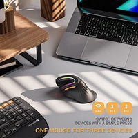 ماوس لاسلكي مريح ماوس بلوتوث عمودي قابل لإعادة الشحن Ergonomic Mouse Wireless, ProtoArc EM11 Bluetooth Vertical Ergo Mouse, Rechargeable, 2.4G RGB Optical Vertical Mice with 3 Adjustable DPI, 3-Device Connection for PC, iPad, Mac, Windows-Black