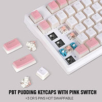 لوحة مفاتيح ألعاب ميكانيكية KOLMAX 98-Key RGB Hot-swappable Mechanical Gaming Keyboard, 2.4G Wireless/BT5.0/Wired with PBT Double-Shot Pudding Keycaps White-Pink Gaming Keyboard for Mac & Win Programmable Macro (Pink Switches)