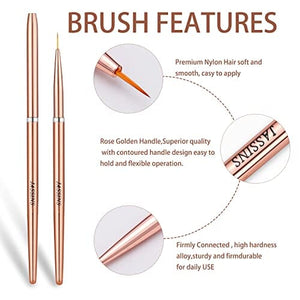 مجموعة فرش فنية من فرشاة تصميم فن الأظافر Nail Art Liner Brushes Set, JASSINS Nail Art Design Brush,Striping Thin Long Line Pen（7mm/9mm/11mm） (Rose Gold)