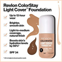 ريفلون كولور ستاي كريم أساس سائل بغطاء خفيف Revlon ColorStay Light Cover Liquid Foundation, Hydrating Longwear Weightless Makeup with SPF 35, Light-Medium Coverage for Blemish, Dark Spots & Uneven Skin Texture, 430 Honey Beige, 1 fl. oz.