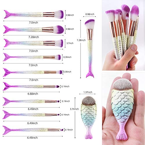 فرش مكياج حورية البحر 11 قطعة احترافي مزج أحمر خدود كونسيلر Mermaid Makeup Brushes, 11pcs Professional Blending Blush Concealer Synthetic Fiber Bristles Brush Special Cosmetic Brushes Kits for Women(purple)