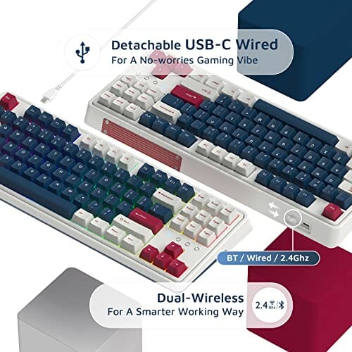 لوحة مفاتيح ميكانيكية لاسلكية FL CMK87 80% TKL Wireless Mechanical Keyboard, Clear Tactile Kailh Box White, 87 Keys & PBT Keycaps, Rigid Programmable Rechargeable Hot-swap, Marvelous Retro