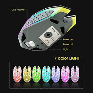 ماوس ألعاب لاسلكي VEGCOO C10 Wireless Gaming Mouse, Rechargeable Gaming Mouse, Silent Optical Mice with 2.4G USB Receiver, 3 Level DPI, 7 Buttons, 7 Colors LED Lights for PC/Mac Gamer, Laptop and Desktop…