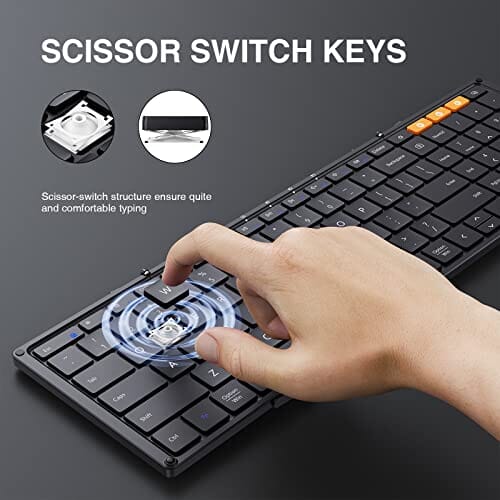 لوحة مفاتيح لاسلكية محمولة قابلة للطي Foldable Bluetooth Keyboard, ProtoArc XK01 Folding Wireless Portable Keyboard with Numeric Keypad, Full-Size Travel Keyboard for Windows iOS Android Tablet PC Smartphone, Sync Up to 3 Devices, Black