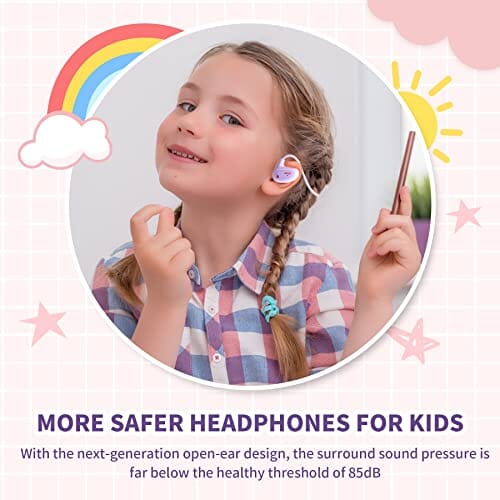 سماعات رأس أكريو للأطفال ACREO Kids Headphones, Open Ear Bluetooth Headphones with MIC, OpenBuds Kids, Ultra-Light, Portable and Safer for Children, Best Wireless Kids Headphones for iPad, Tablet or Computers (Lovely Pink)