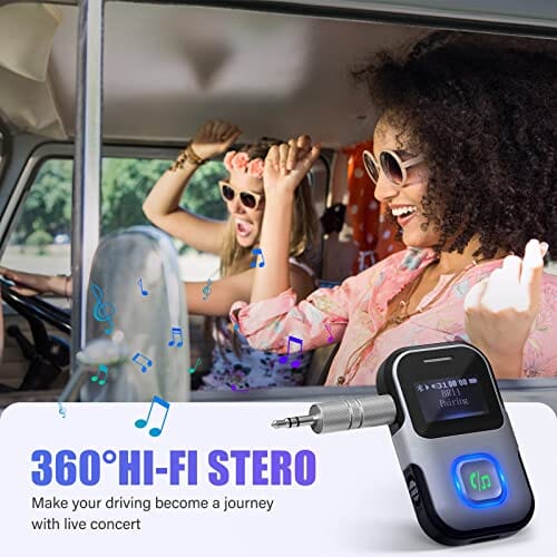 جهاز استقبال مع شاشة ومحول للسيارة LENCENT Bluetooth 5.0 Receiver with LCD, AUX Bluetooth Adapter for Car with Noise Canceling Microphone, Wireless Car Kit, Hands-Free Calls Music Receiver for Car/Home Stereo/Wired Headphones/Speakers